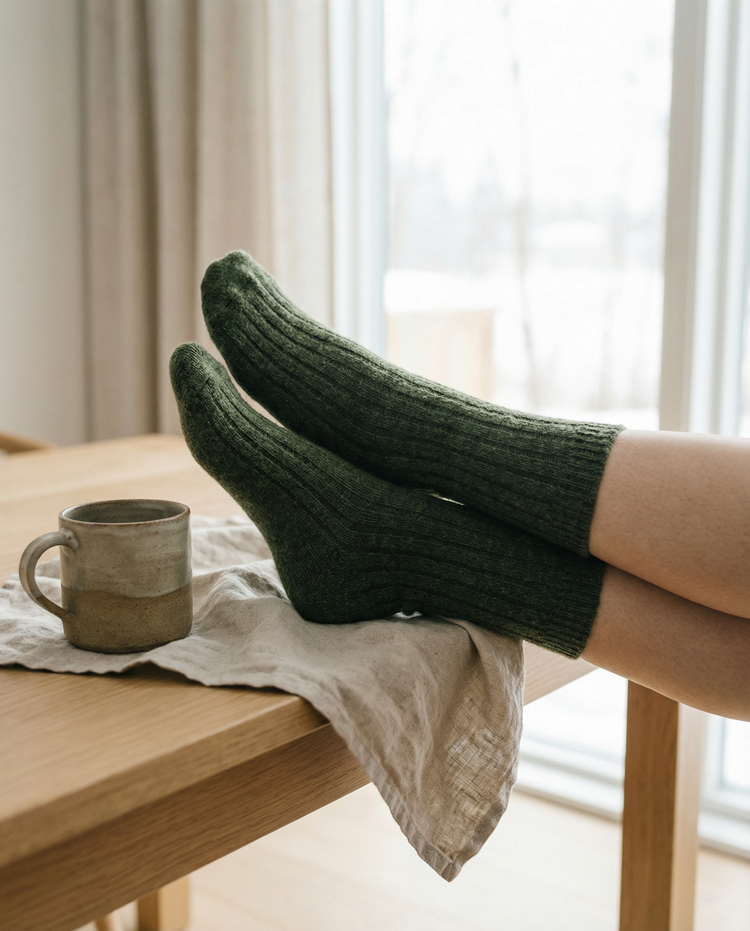 Calcetines BOSKIMO de Lana Merino y Cashmere – Verde | Calcetín Térmico Suave y Transpirable