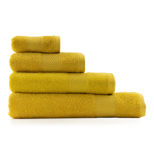 Juego de Toallas de baño - Toalla grande de Ducha, Toalla de Manos y Toalla de lavabo - 100% Algodón - 450 g/m2 Mostaza
