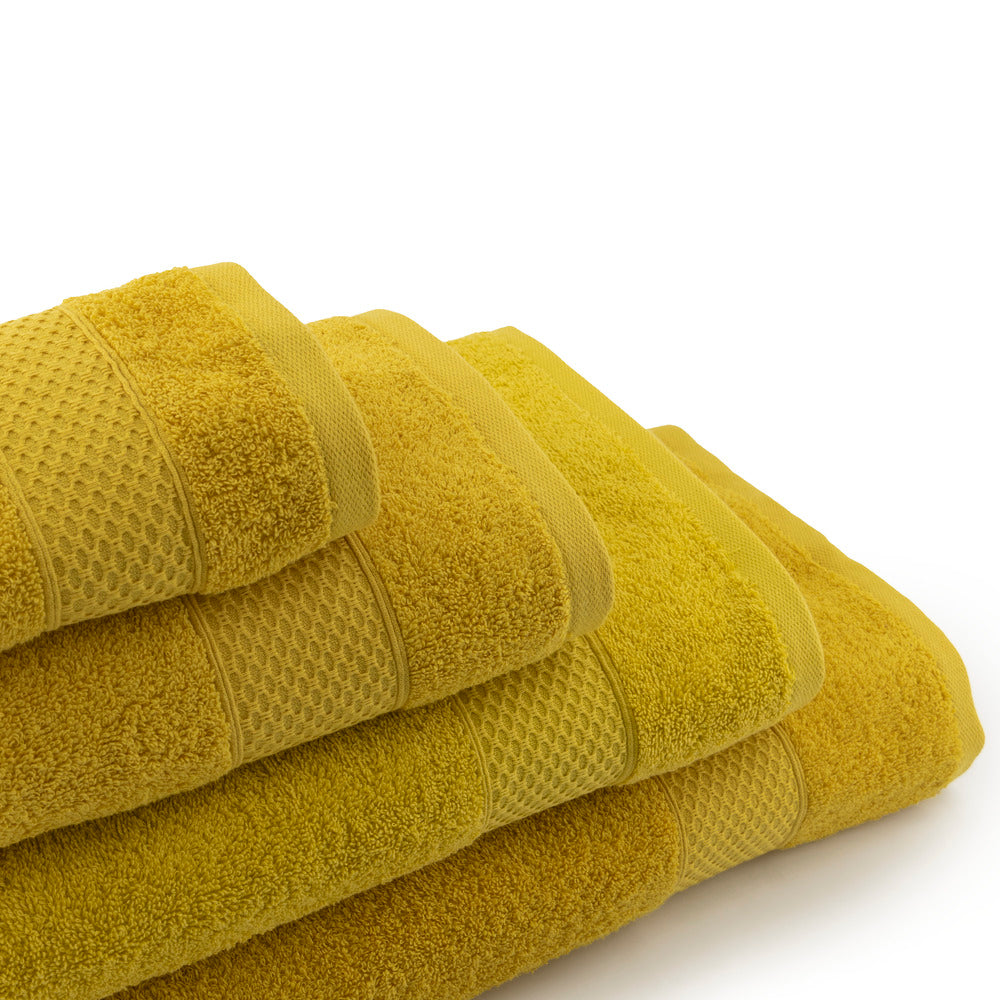 Juego de Toallas de baño - Toalla grande de Ducha, Toalla de Manos y Toalla de lavabo - 100% Algodón - 450 g/m2 Mostaza