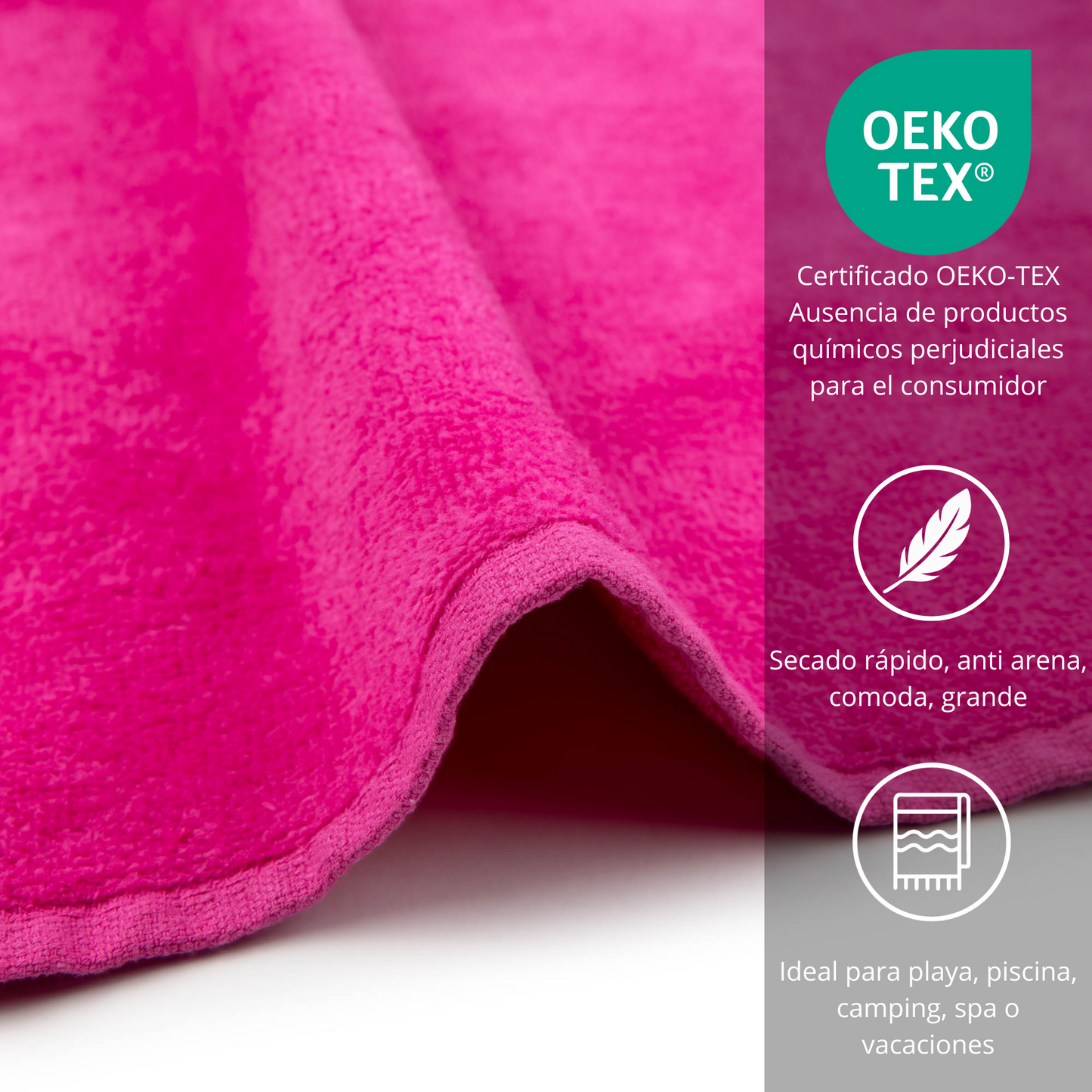 BOSKIMO Toalla de Playa Popa Fucsia Grande 90x170 cm – 100 % Algodón Rizo de Alta Calidad – Suave, Absorbente y de Secado Rápido – Fabricada en Portugal – Estilo Premium en Colores Vivos – Ideal para Playa y Piscina