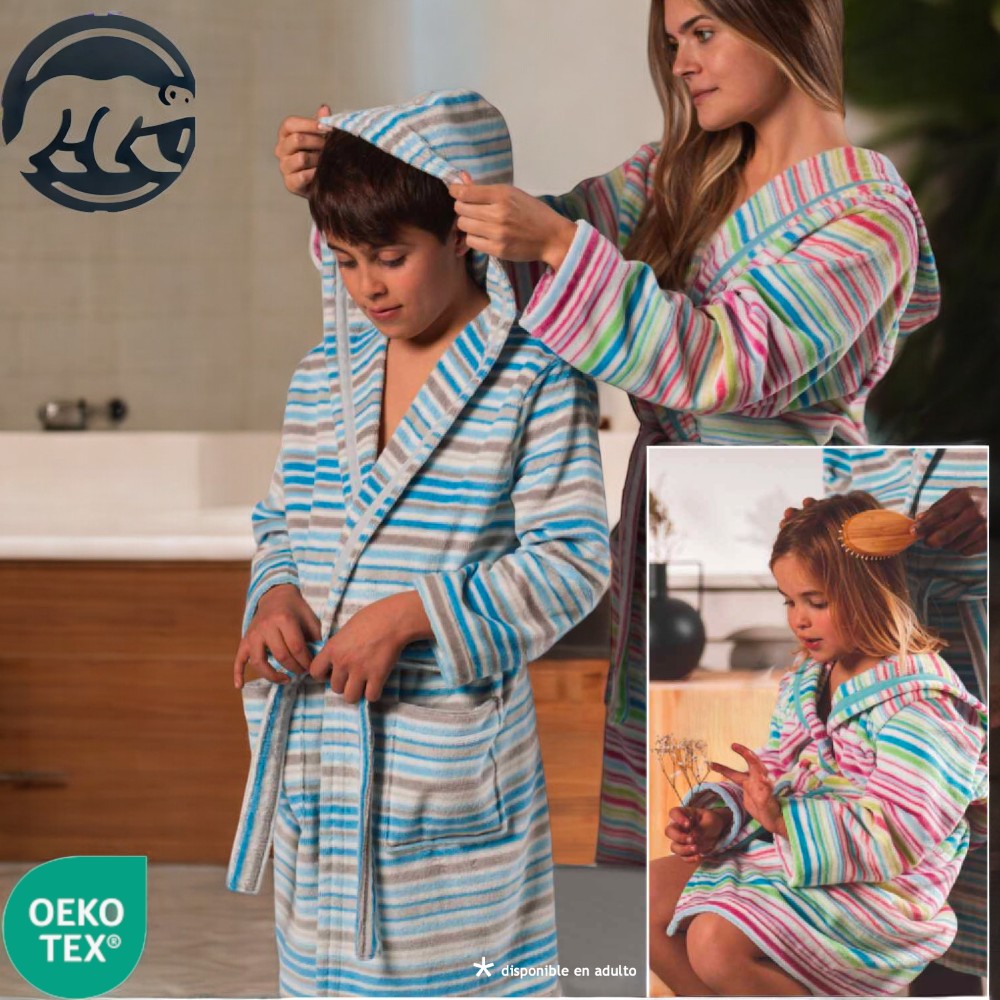 KIDS PARKER - Albornoz Infantil Algodón - Terciopelo- 100% Algodón OEKO-TEX® - Bata de Baño 2 Bolsillos, Cinturón y Capucha
