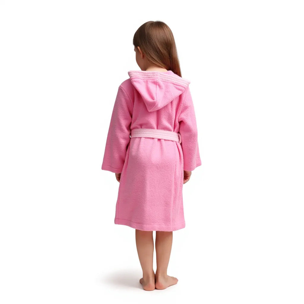 BOSKIMO KIDS BALOO Rosa - Albornoz Niñas adolescentes Algodón: Niña, Infantil - 100% Algodón OEKO-TEX - 2 Bolsillos, Cinturón, Capucha, Albornoces Felpa muy suave con bordados para niñas