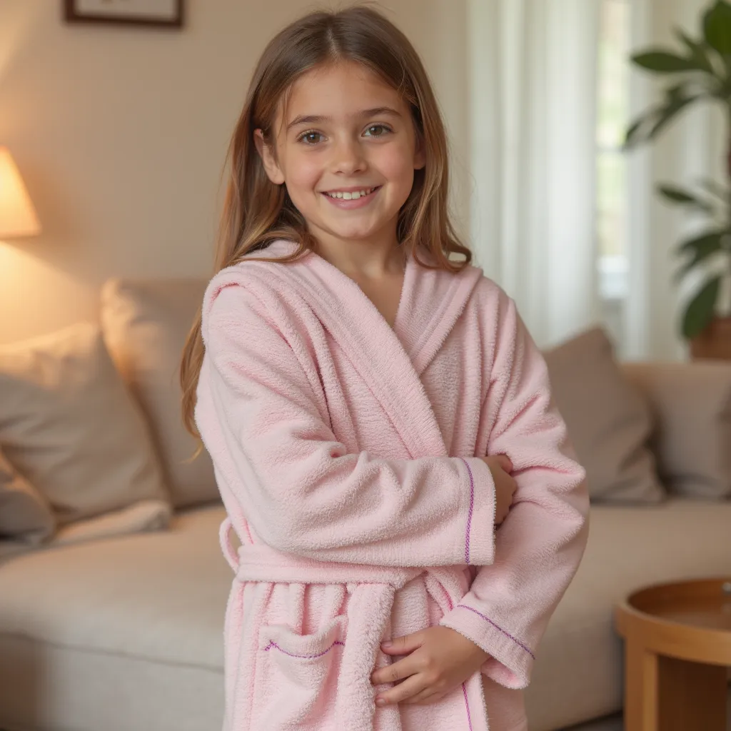 BOSKIMO KIDS BENITA- Albornoz Niñas adolescentes Algodón: Niña, Infantil - 100% Algodón OEKO-TEX - 2 Bolsillos, Cinturón, Capucha, Albornoces Felpa muy suave con bordados para niñas