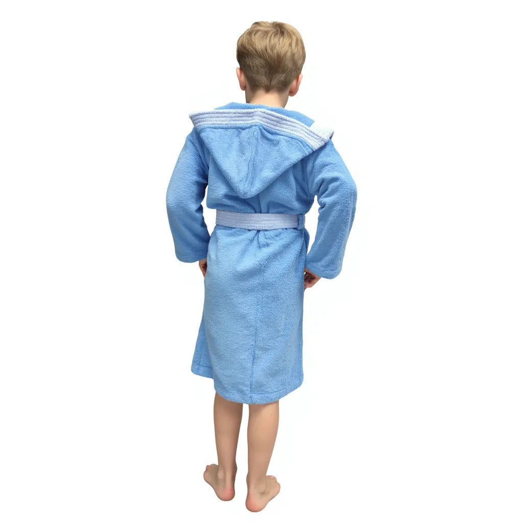 BOSKIMO KIDS BALOO Azul - Albornoz Niños adolescentes Algodón: Niño, Infantil - 100% Algodón OEKO-TEX - 2 Bolsillos, Cinturón, Capucha, Albornoces Felpa muy suave con bordados para niños