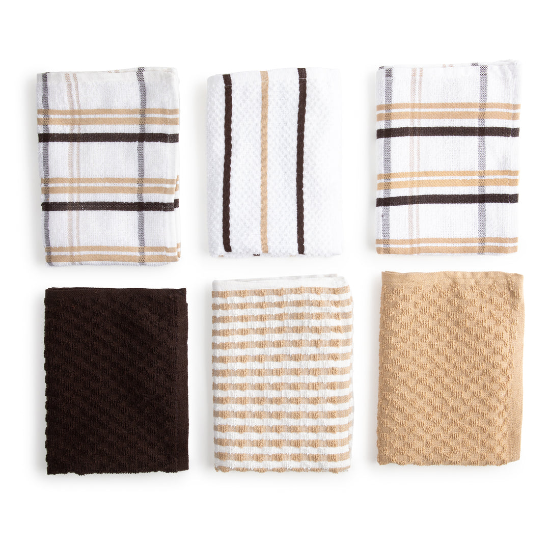 Paños de Cocina Algodón BOSKIMO Premium – Pack de 6 Trapos de Cocina Microfibra y Rizo, Trapos Cocina Algodón Absorbentes, Paños de Limpieza Beige y Chocolate