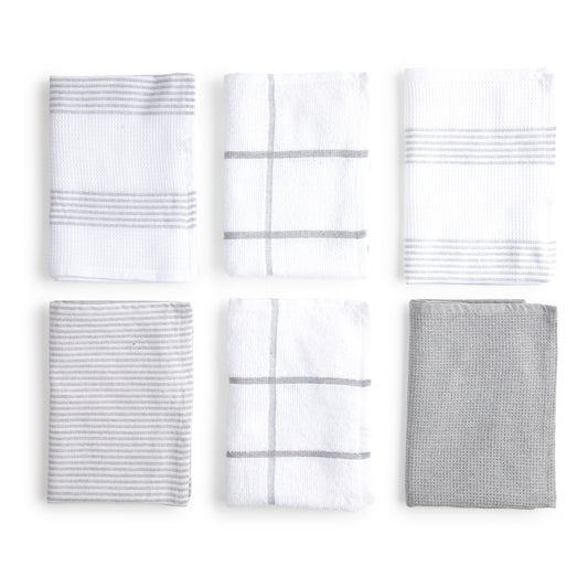 Paños de Cocina Algodón BOSKIMO Premium – Pack de 6 Trapos de Cocina Microfibra y Rizo, Trapos Cocina Algodón Absorbentes, Paños de Limpieza Blanco y Gris