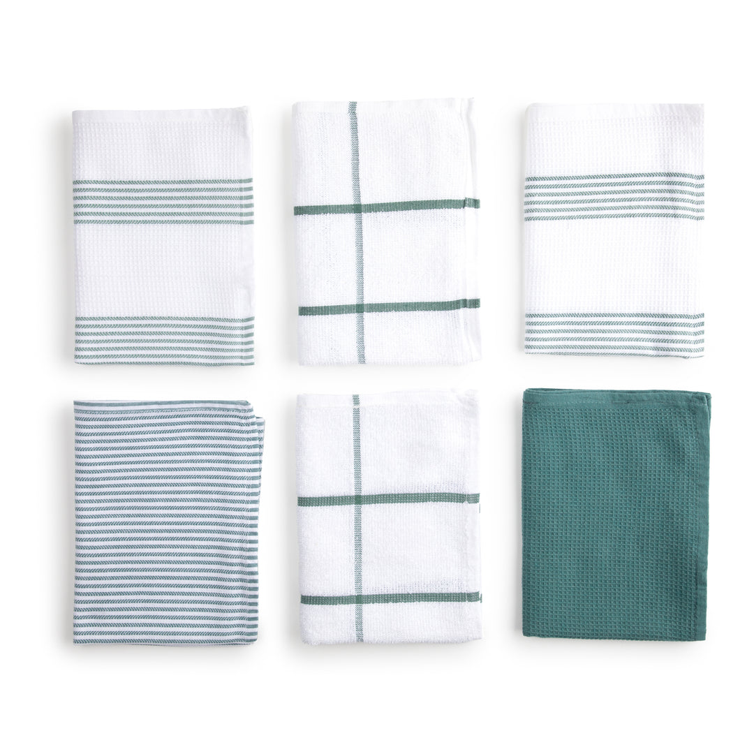 Paños de Cocina Algodón BOSKIMO Premium – Pack de 6 Trapos de Cocina Microfibra y Rizo, Trapos Cocina Algodón Absorbentes, Paños de Limpieza Color Verde Natural