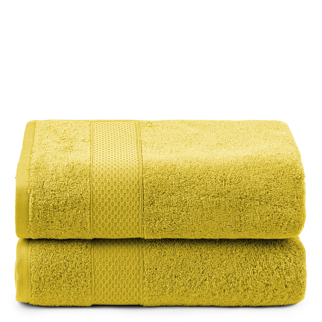 Juego de Toallas de baño - Toalla grande de Ducha, Toalla de Manos y Toalla de lavabo - 100% Algodón - 450 g/m2 Mostaza