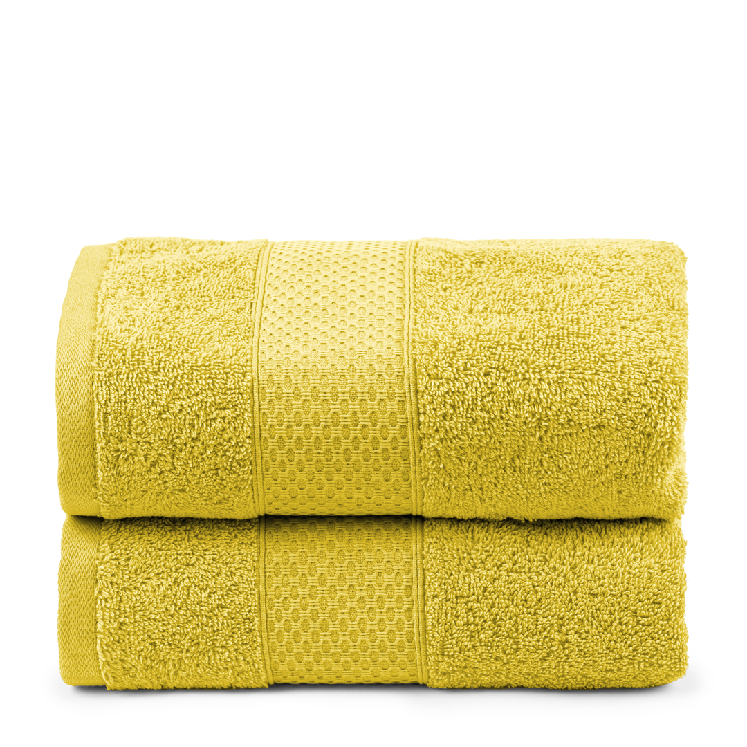 Juego de Toallas de baño - Toalla grande de Ducha, Toalla de Manos y Toalla de lavabo - 100% Algodón - 450 g/m2 Mostaza